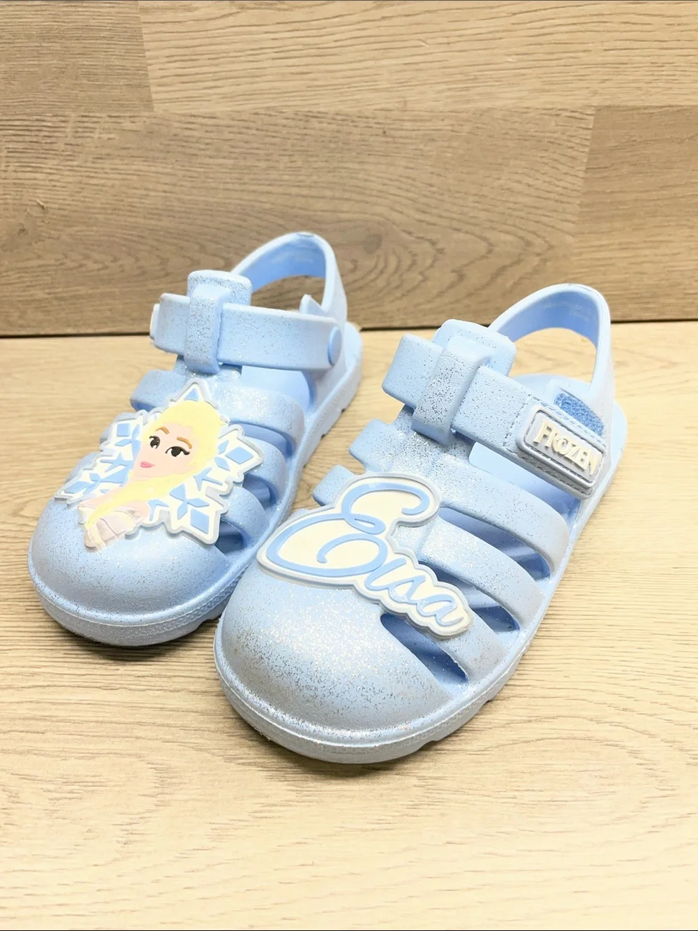 Disney Elsa Light Blue Glitter Jelly Sandals for Kids #1559